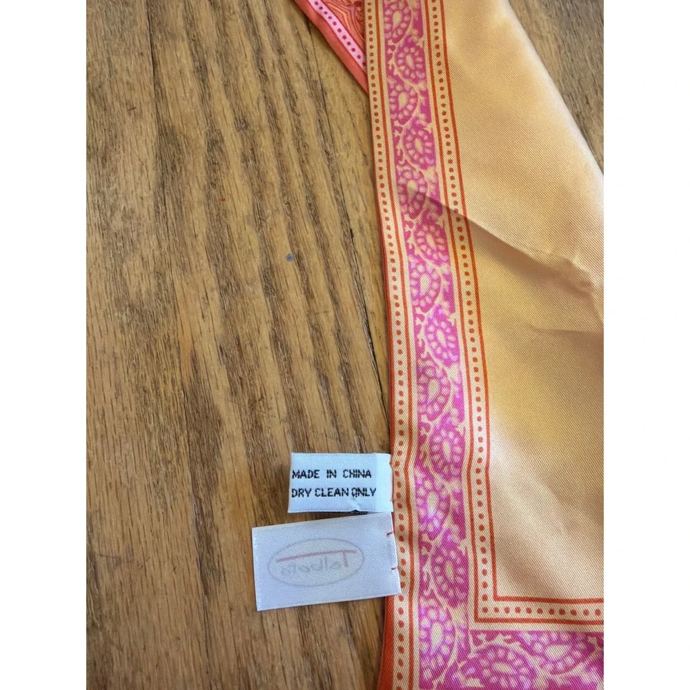 Talbots 100% Silk Skinny Scarf Orange Pink Paisley Teardrop Necktie Accessory